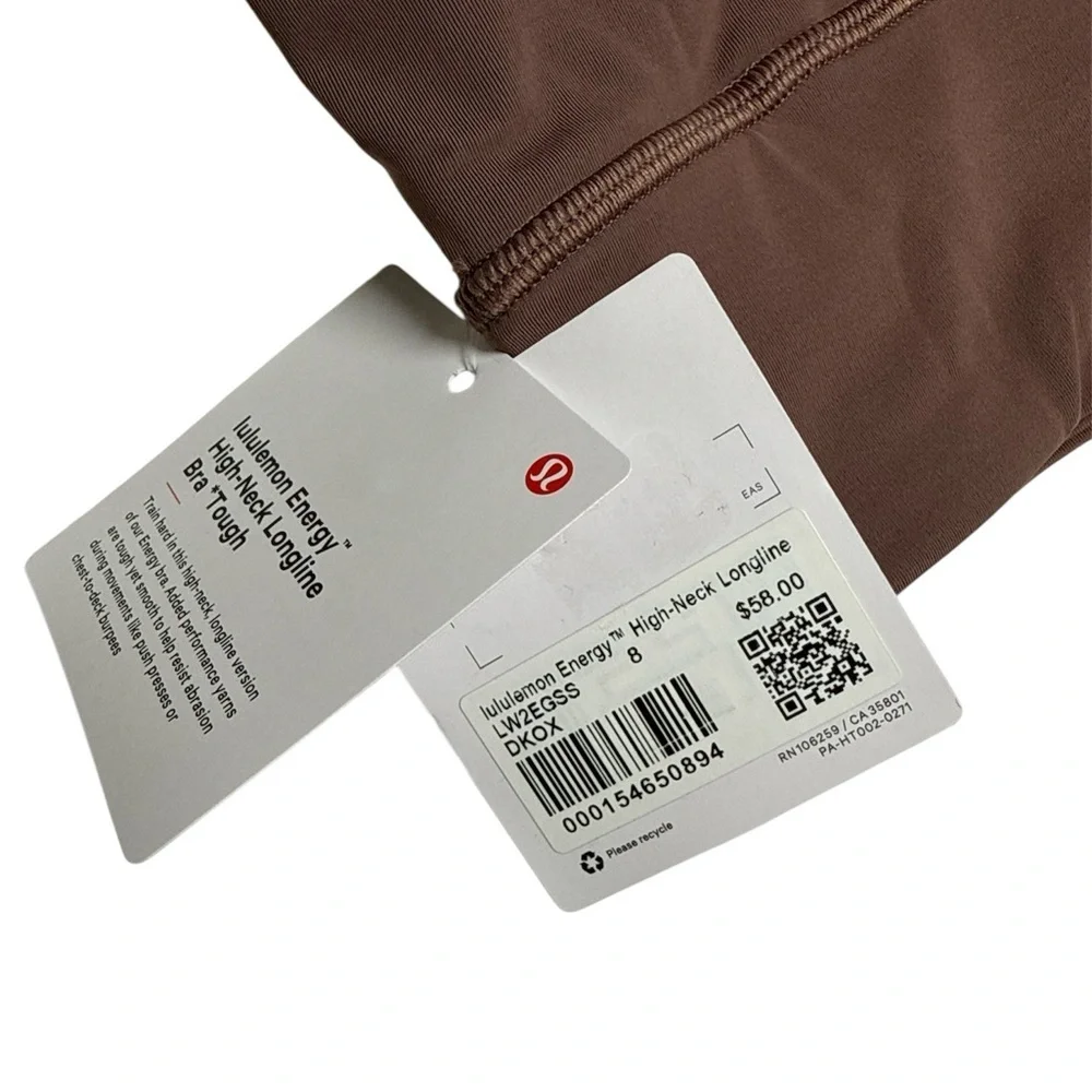 🤎 Lululemon Energy High-Neck Longline Bra *Tough NWT Size 8 Dark Oxide